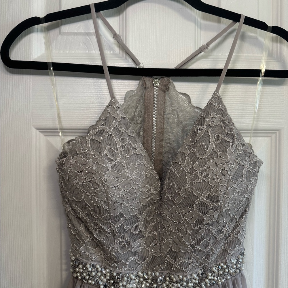 Emerald Sundae Lace Maxi Dress in Gray